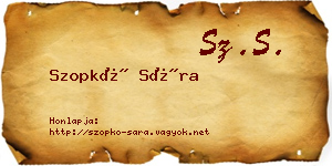 Szopkó Sára névjegykártya